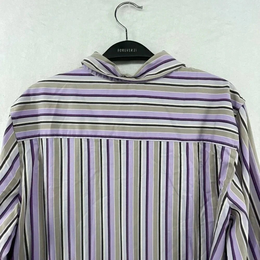 Attention Button-Up Shirt Women's Sz XL Purple Brown Striped Collared Stretch - Picture 8 of 12